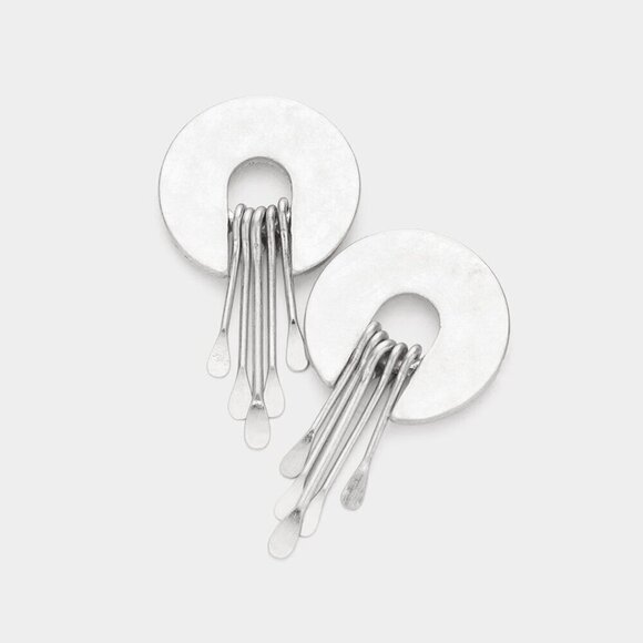 NEW Worn Silver Fringe Abstract Metal Dangle Earrings - Picture 1 of 7